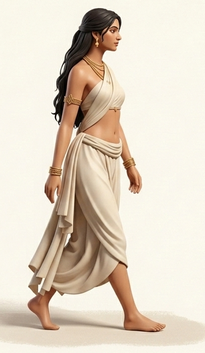 Long ago, in ancient India, women did not wear one long saree like today. Instead, they wore three separate pieces of cloth